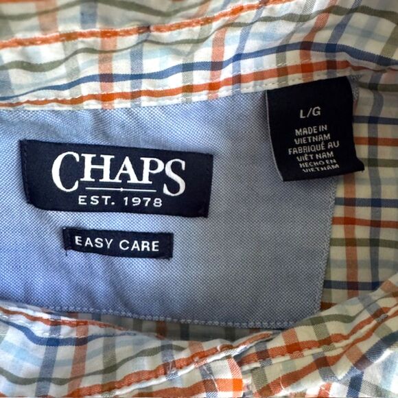 CHAPS Lot of 2 Men's SZ L SS Button Down Shirts Multi Color Checker Plaid Light - Picture 10 of 16